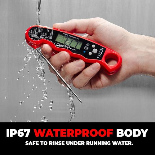 KIZEN Instant Read Meat Thermometer - Digital Cooking Thermometer with Large Backlit Display | IP67 Waterproof