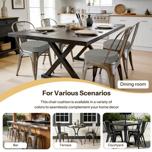 FlyGulls 2.4 Inch Thick Metal Chair Cushions 14x14 Set of 4 Non Slip Metal Dining Chair Pads with Ties and Removable Cover Seat Cushion for Cafe Kitchen Dining Room Light Grey