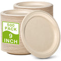 GREENESAGE 500 Pack Paper Plates 9 inch Bulk, 100% Compostable Disposable Plates Eco Friendly Recycled Heavy Duty, Brown