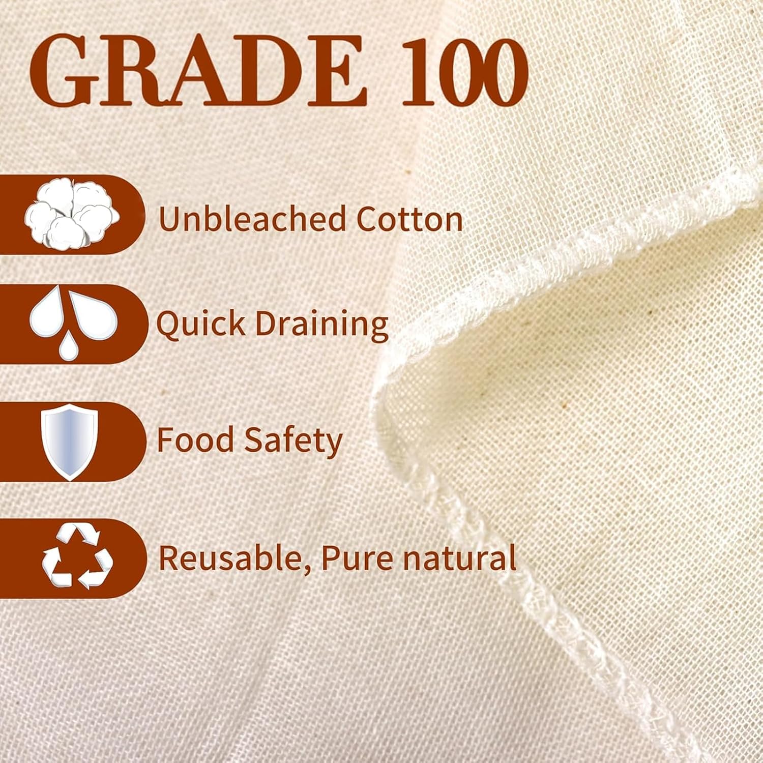 Skiennix Cheese Cloths - 10 Pcs Unbleached Cotton Muslin for Straining | 20x20 Inch Reusable