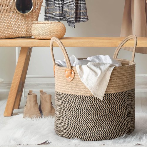 CHICVITA Wicker Laundry Basket - Stylish Storage Solution With Handles | 14" X 14" X 12" for Toys, Clothes, and More