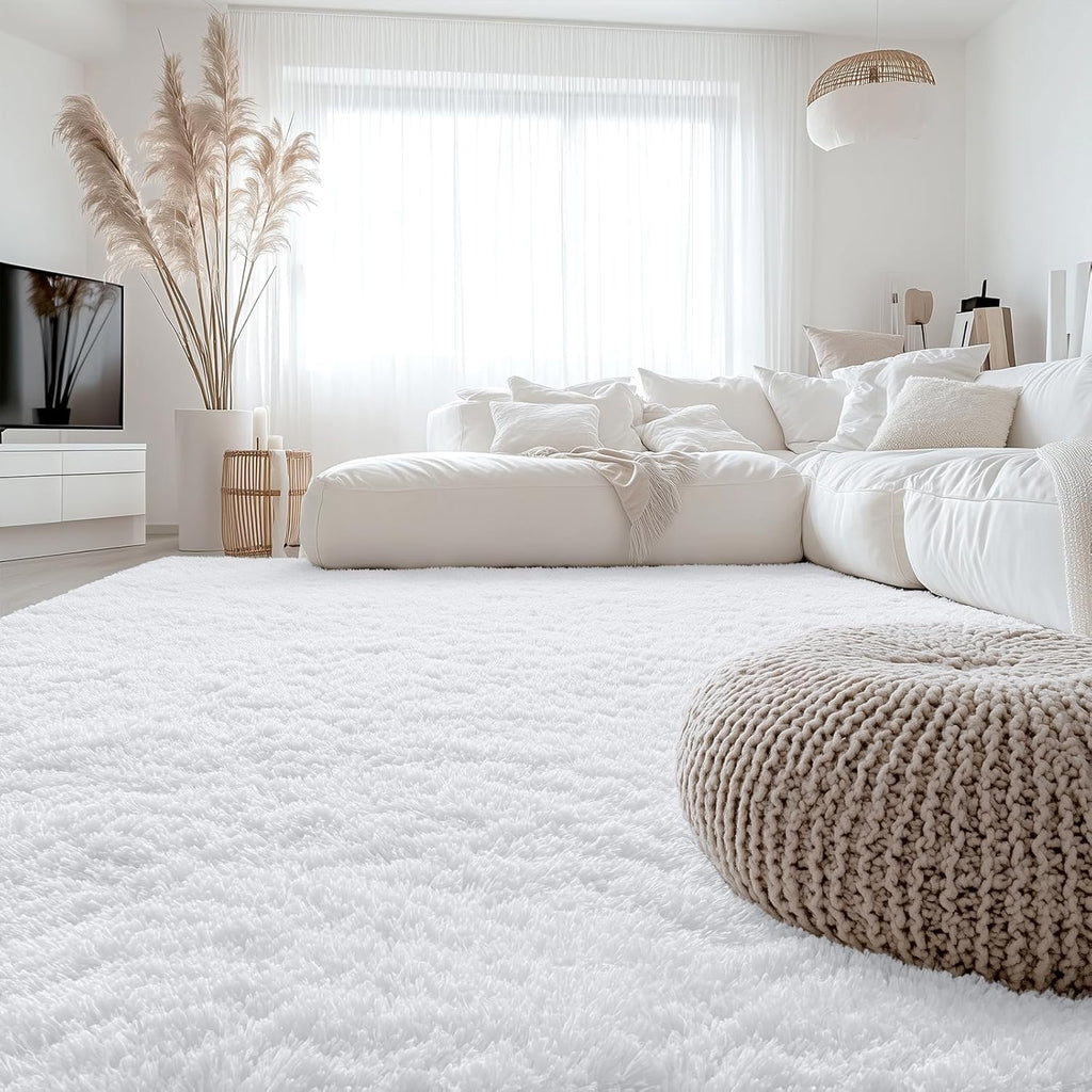 OLANLY Large Area Rug - Soft Fluffy Shaggy Carpet for Living Room & Bedroom | 7x12 ft, White