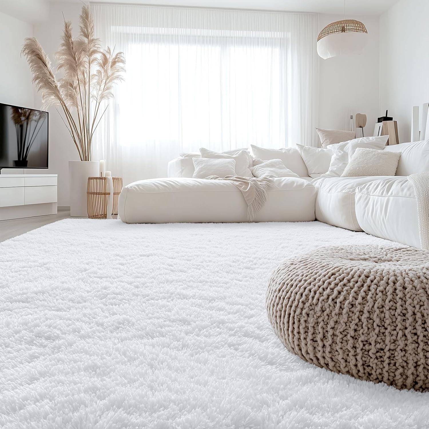 OLANLY Large Area Rug - Soft Fluffy Shaggy Carpet for Living Room & Bedroom | 7x12 ft, White