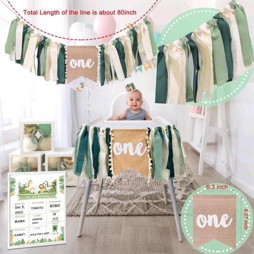Wild One Birthday Decorations,Jungle Safari Animal Theme First Birthday Decorations Baby Shower Party Supplies for Boy Girl Photo Banner, Balloon Box, Balloons Garland, High Chair Banner, Backdrop