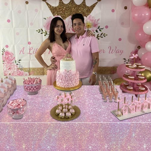 APUXXJUPA Pink Glitter Table Cloth, 4 Pack Light Pink Tablecloths for Girls Young Lady Birthday Party Supplies Bridal Wedding Decorations, 51 x 86 in