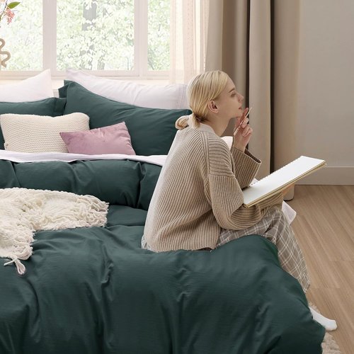 Bedsure Forest Green Duvet Cover Set - Twin/Twin XL, Extra Soft Prewashed Polyester, Includes Zipper Closure & Pillow Sham