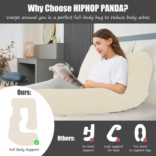 HIPHOP PANDA U-Shaped Pregnancy Pillow - Full Body Maternity Support for Comfort & Relief | 57 Inch, Ivory