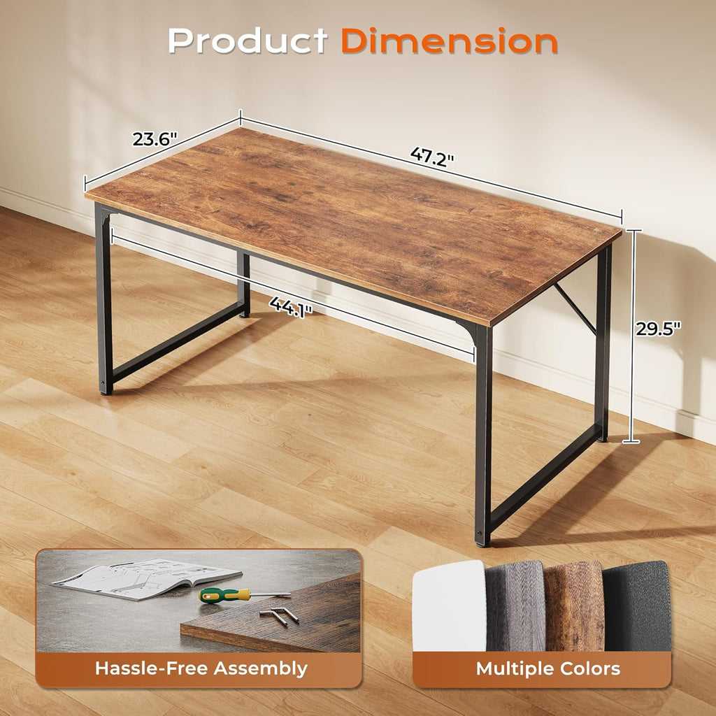 PRAISUN Computer Desk - 47" X 24" Rustic Brown Gaming & Office Writing Desk with Metal Frame