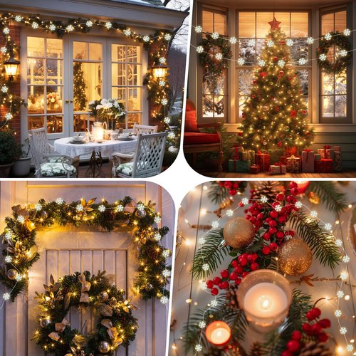 kolpop 2 Pack 50 LED Fairy Lights Battery Operated with Timer, Transparent Snowflakes String Lights Battery Powered with Remote Control Waterproof for Indoor Outdoor Christmas Decorations