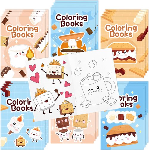 Marshmallow Mini Coloring Books - 24-Pack Campfire-Themed Art for Kids | Perfect Birthday Party Favors
