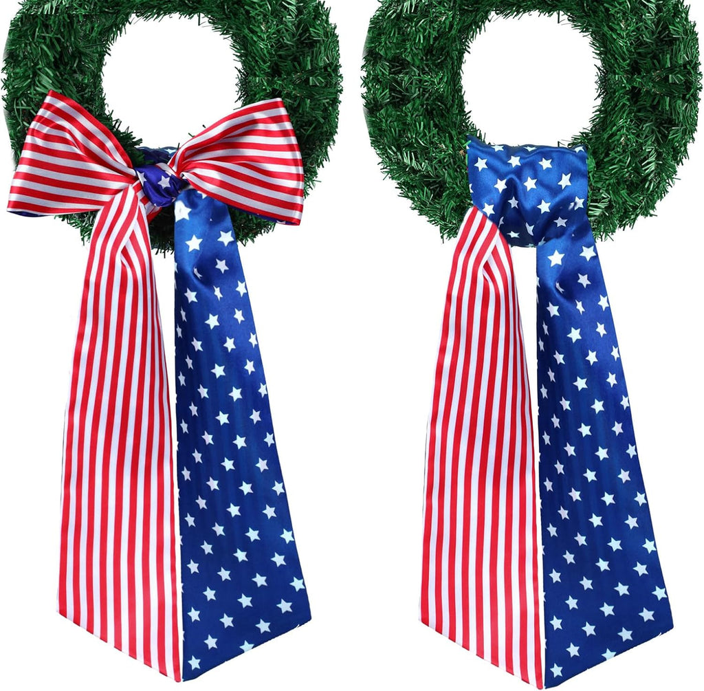 Skiennix Patriotic 4th of July Sash - Reversible Wreath Scarf Decor for Home & Porch | 2 Pcs Set