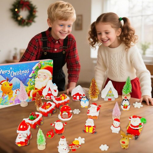 Hiawbon Christmas Mini Santa Figurines - 24-Day Advent Calendar with Tiny Resin Santa, Snowman & Trees for Holiday Decor