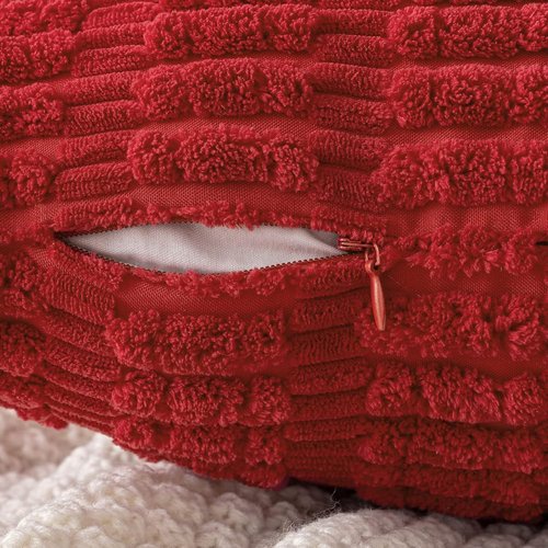 MIULEE Euro Sham Pillow Covers - Pack of 2 Red Corduroy, Soft Boho Striped 24x24 Inch Decor for Sofa & Bed