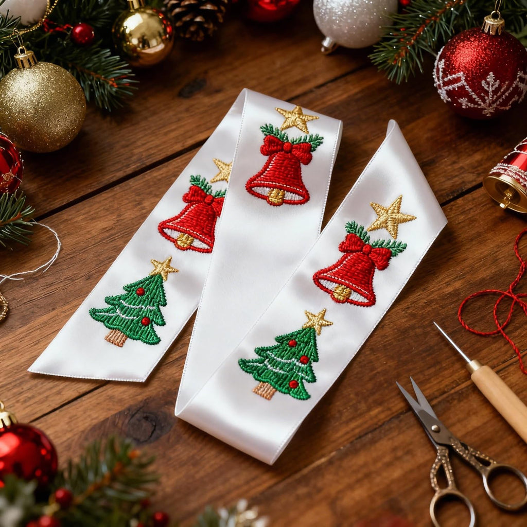 Skiennix 4 Pack White Wreath Sash - DIY Embroidery Satin Blank Accessories for Door Decor | Gift Box Included