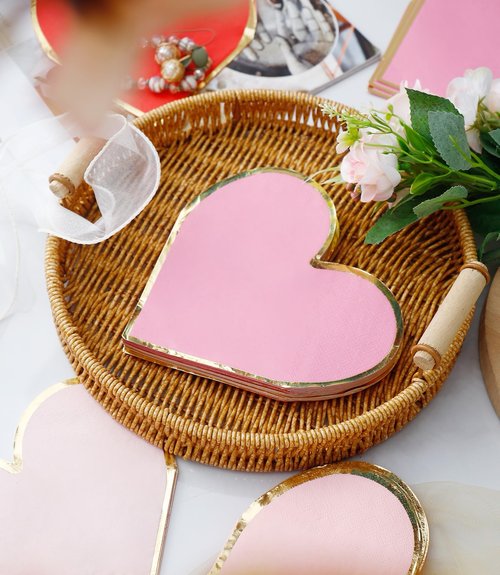 Heart Napkins - 48 PK - Bulk Heart Shaped Napkins Disposable for Valentine's Day Decorations Valentine Cocktail Napkins Paper Valentines Day Party Supplies for Kids Classroom Office Décor Gifts