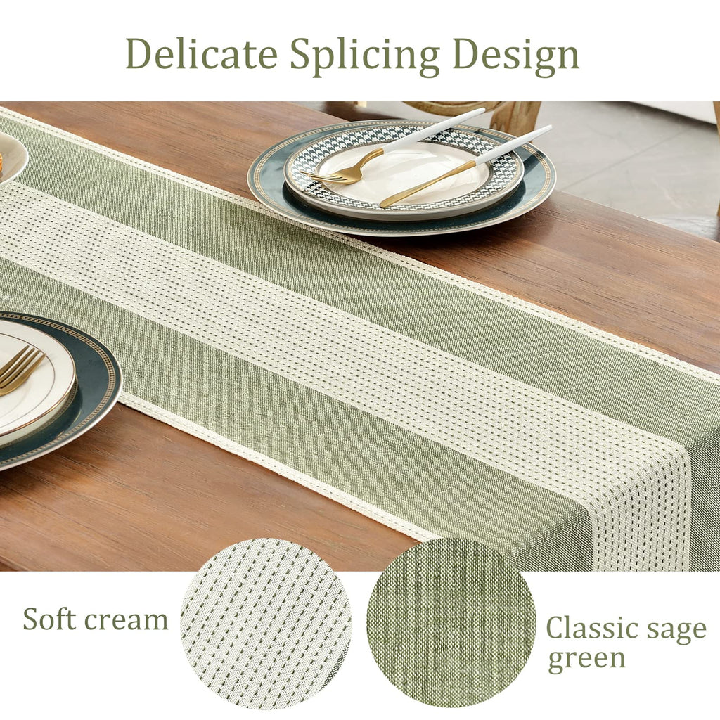 Wracra Linen Table Runner, Farmhouse Macrame Table Runners 108 Inches Long for Dining Table Decor, Wedding, Party and Dresser Decor (Sage Green,108")