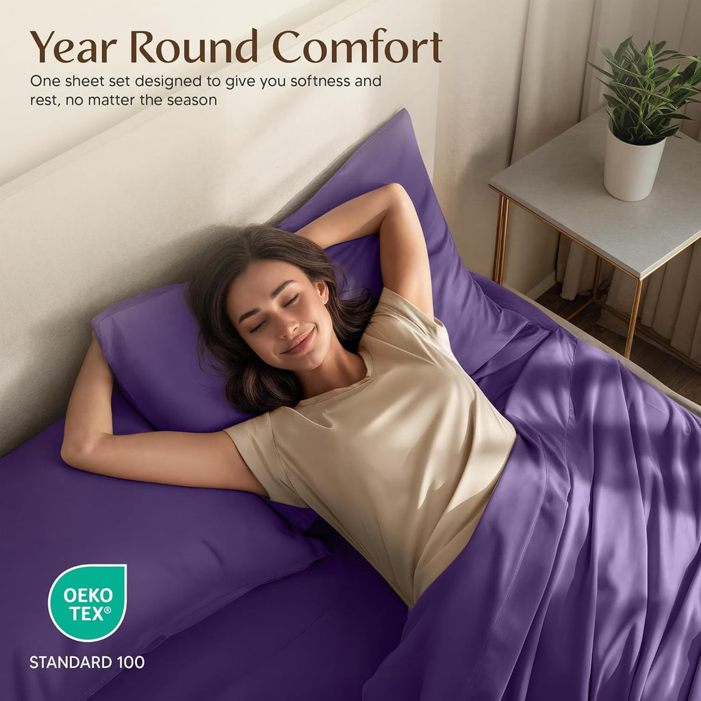 Utopia Bedding Twin Sheet Set - Soft & Breathable Microfiber, 3-Piece Bed Sheets for Twin Size Bed | Oeko-Tex Certified (Egg Plant)