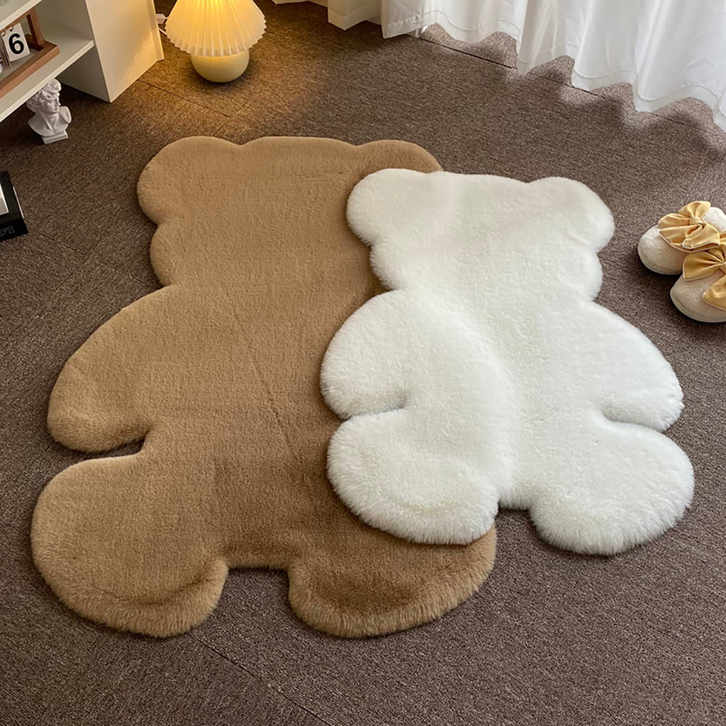 TENNOLA 2ft Small Bear Shag Rug, Soft Fluffy Faux Sheepskin Fur Rug Fuzzy Shaggy Area Rug Cute Plush Carpet for Nursery Kids Girls Bedroom Room Aesthetic Living Room Floor Home Decor, Brown