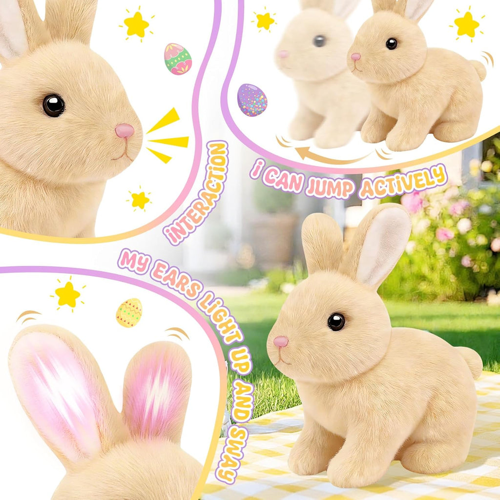 Skiennix Realistic Bunny Toy - Interactive Hopping Robot Rabbit with Sounds | Brown, Kid-Friendly Design
