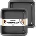HONGBAKE Nonstick 8x8 Cake Baking Pan Set - Heavy Duty Square Brownie Pans with Wider Grips | 2 Pieces, Grey
