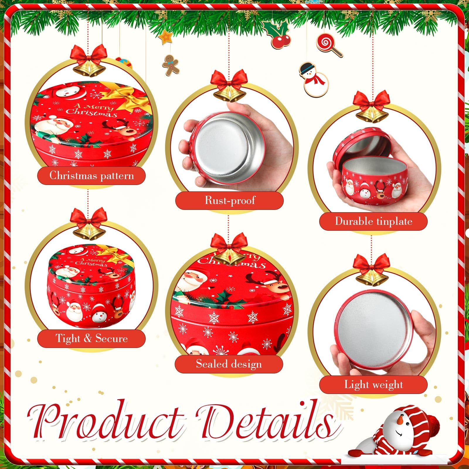 Mumufy 24 Pcs Christmas Cookie Tins 8 Styles Candy Tinplate Retro Tins Storage Containers Metal Cookie Jars Round Nesting Containers for DIY, Dry Storage, Spices, Tea, Candy
