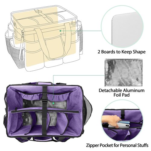 LoDrid Rolling Cleaning Bag with Detachable Trolley, Professional Cleaning Caddy with Shoulder Strap for Housekeepers, Portable Cart on Wheels for Supplies, Purple (Patent Design)