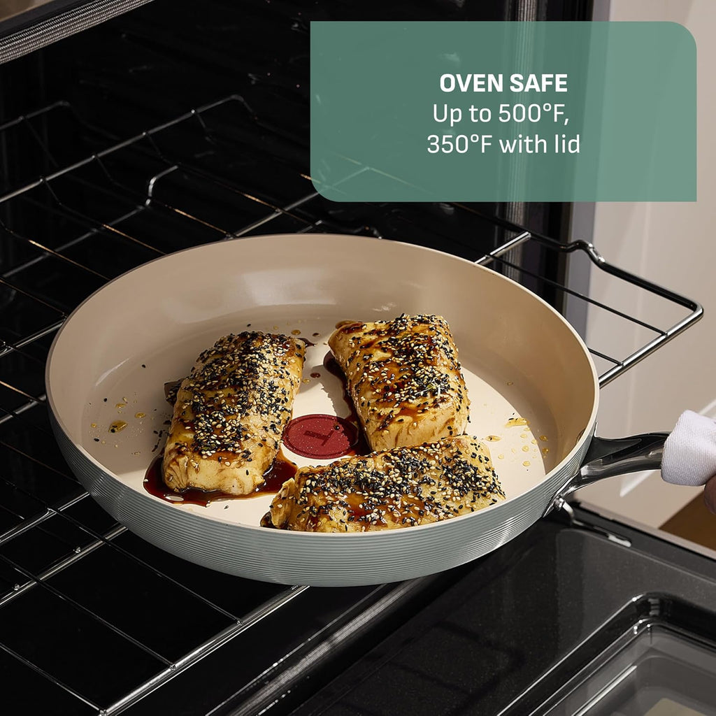 T-Fal Inspire Nonstick Ceramic Cookware Set - 10-Piece, Oven Safe to 500°F, Mint Green Pots & Pans