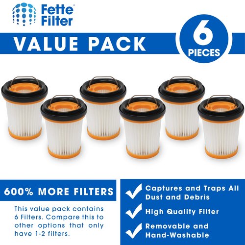Fette Filter - Fabric Vacuum Filter Compatible with Shark ION W1 Cordless Handheld Vacuum WV200, WV201, WV205, WV220. Compare to Part # XHFWV200 (Pack of 6)