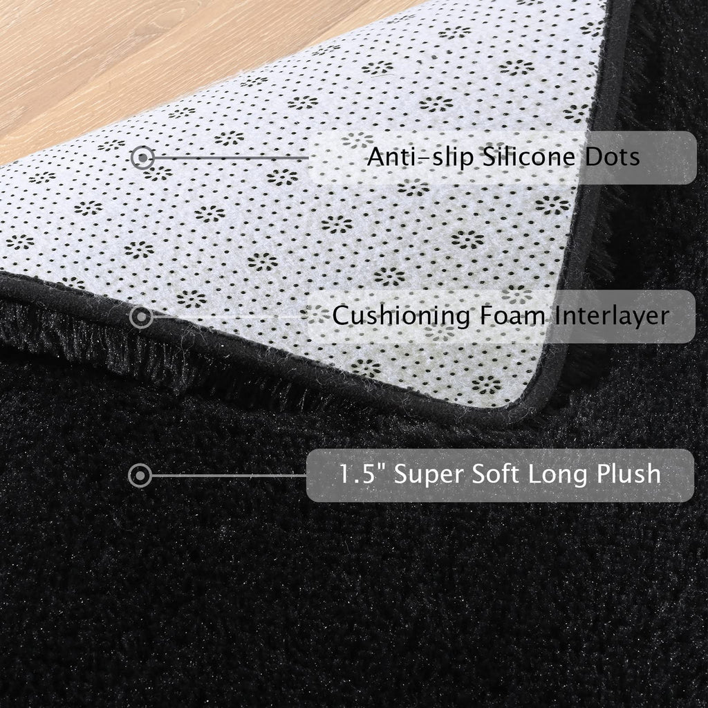 Softlife Area Rug for Living Room, Fluffy Shag Plush 5.3x7.6 Black Rugs for Bedroom Girls, Shaggy Soft Fuzzy Kids Large Carpet for Dorm Bedside Ultra Cozy Non-Slip Indoor Decor