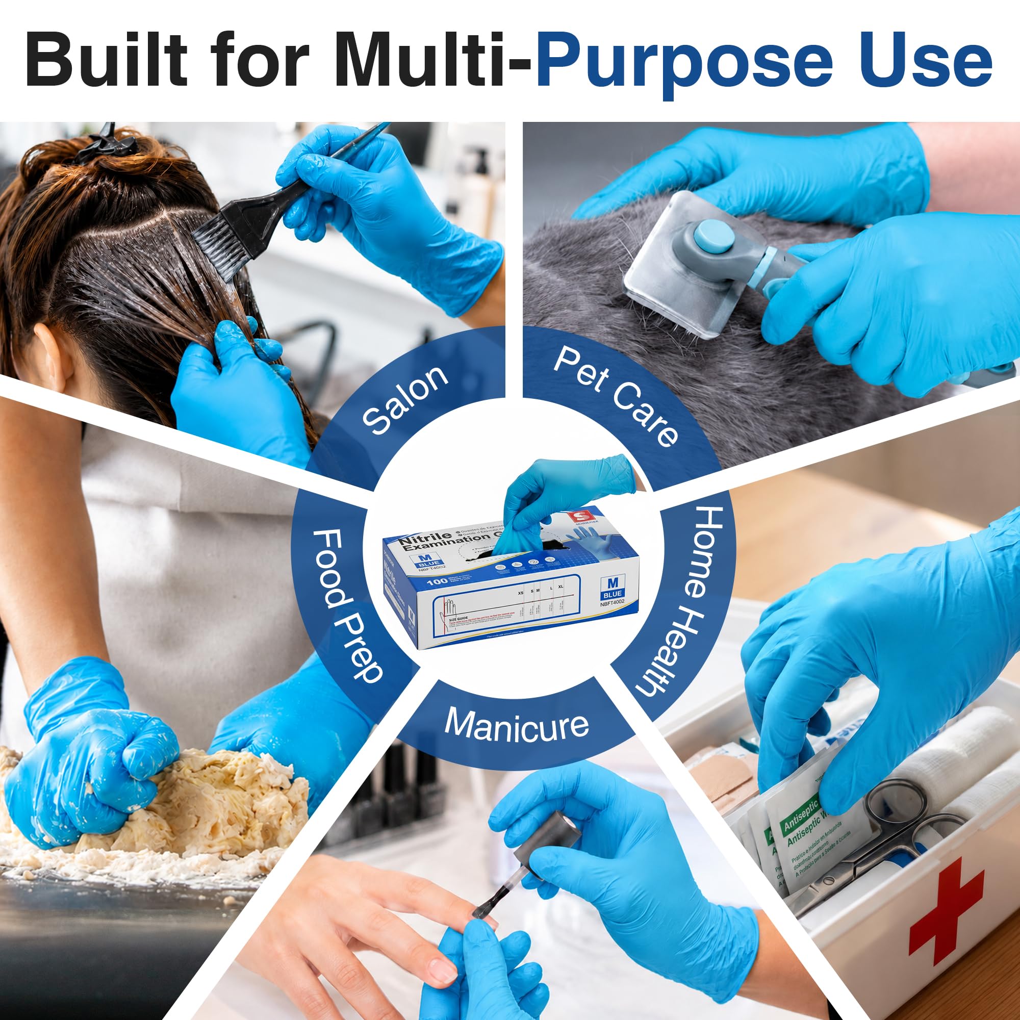 Schneider Medical Nitrile Exam Gloves, Powder-Free, Latex-Free, Non-Sterile Disposable Gloves for Medical Use, Cleaning and Food Prep, Blue, 200 Count, Medium