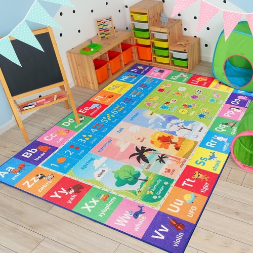 Macgace ABC Kids Rug for Playroom, 3x5 Washable Classroom Area Rugs, Toddler Educational Play Mat with Alphabet Numbers Seasons Shapes, Learning Fun for Preschool Children, Colorful