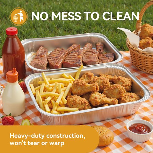 BondOnLum Disposable Aluminum Foil Pan, Family Size Baking Container, Deep Rectangular,9×13 Half Size,Tin Pans for Roasting,Catering,Picnic or Holiday needs (30 Pack w/Lids)
