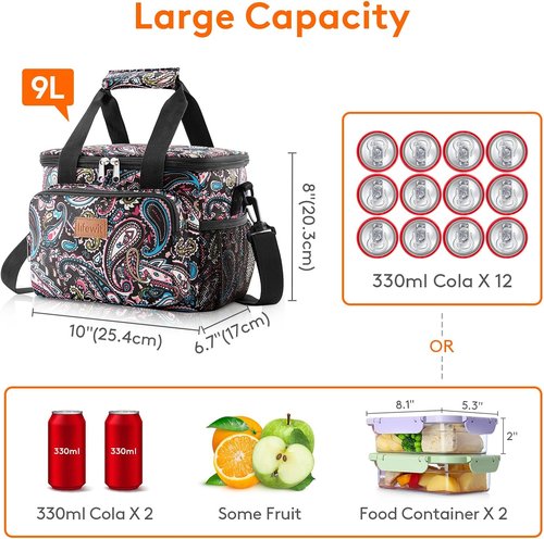 Lifewit Insulated Lunch Bag - Medium Soft Cooler Tote for Adults | Paisley Design, 12-Can Capacity (9L)