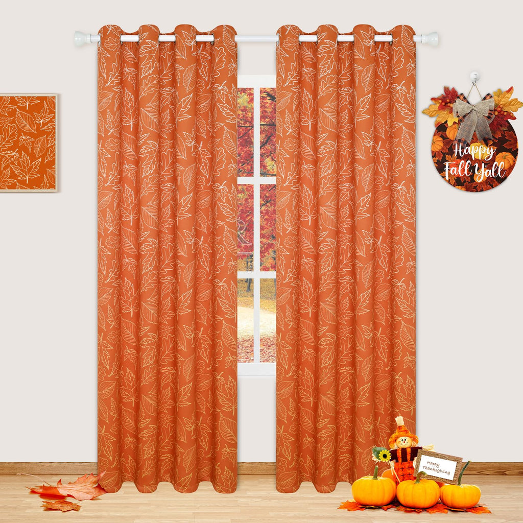 FRAMICS Thanksgiving Fall Curtains for Living Room Maple Leaves Curtains 84 Inch Length Blackout Thermal Insulated Window Curtain 2 Panels Set Grommet Room Darkening Curtains for Bedroom Dining Room