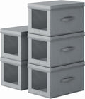 Homsorout Collapsible Storage Bins - Foldable Decorative Boxes with Lids & Side Window | 15-Inch Grey Organizer Bins (5 Pack)