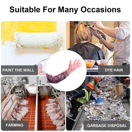 Barafat 50 Pieces Disposable Field Dressing Gloves, Veterinary Insemination Rectal Long Gloves, Extra Long Sleeve Full Arm Glove, Cow Deer Palpation Gutting (Red)