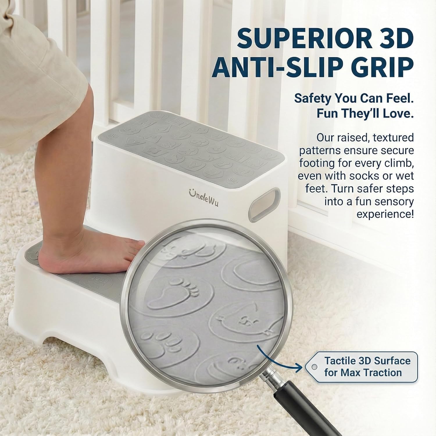 Skiennix 2-Pack Kids Step Stool - Non-Slip Bathroom & Kitchen Stool with Faucet Extender & Duck Toys | Heavy Duty 200lbs (Grey)