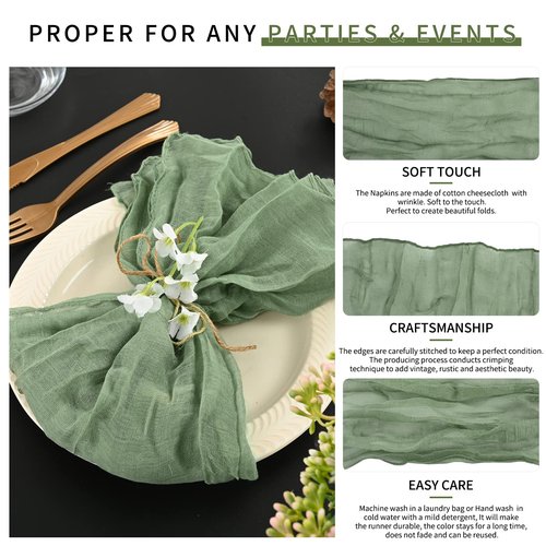 84 Pack Sage Green Cheese Cloth Napkins Gauze Napkin Cloth Bulk Set of 84 Washable Boho Dinner Table Napkins for Wedding Party Baby Shower Birthday Party Decorations，20 x 20 Inch