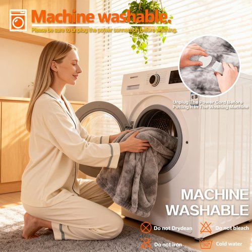 Cushious Electric Heated Blanket Throw 50''x60''Size Faux Fur Heating Blanket 10 Heating Settings, 1-8h Timer & Overheat Protection, Machine Washable, Soft Flannel and Sherpa Full Body Warmth