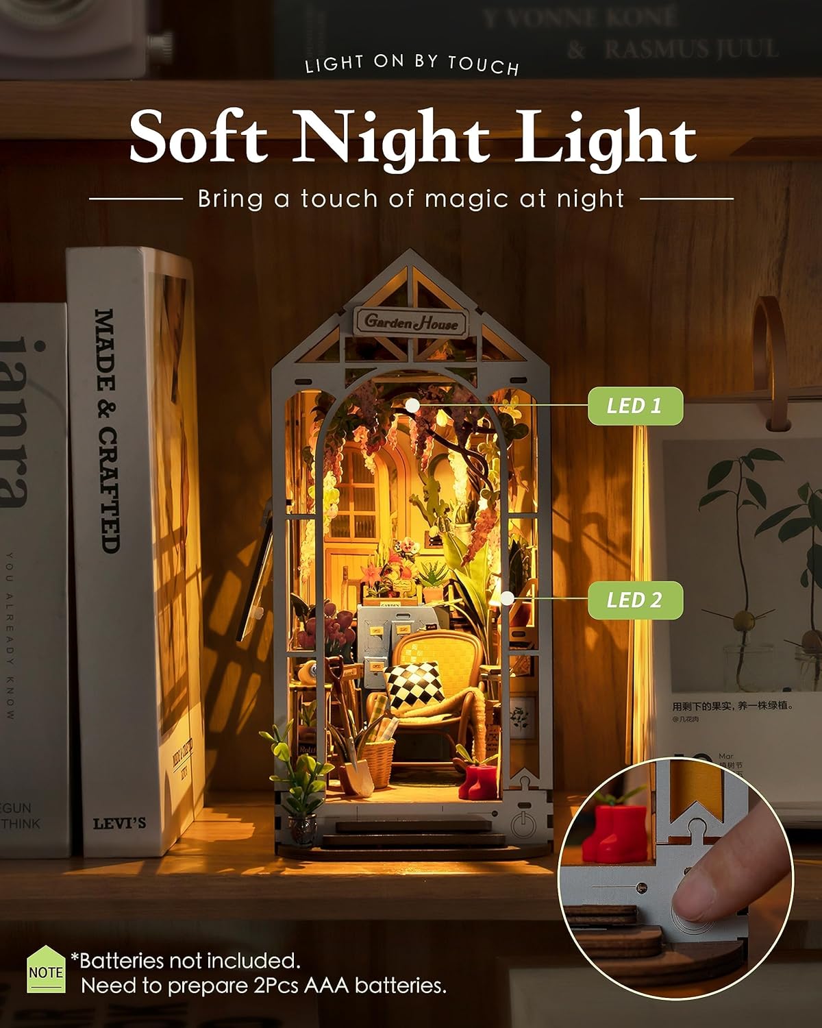 Rolife DIY Book Nook Kits - Garden House Bookshelf Insert | 3D Puzzle Dollhouse Decor for All Ages