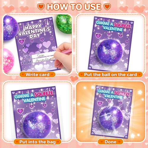 AuroTops Valentines Day Cards for Kids,24 Pack Stretchy Balls with Valentines Day Cards for Kids School Classroom Exchange Valentine's Gifts for Boys Girls Squeeze Ball Toy Bulk,Kids Party Favors