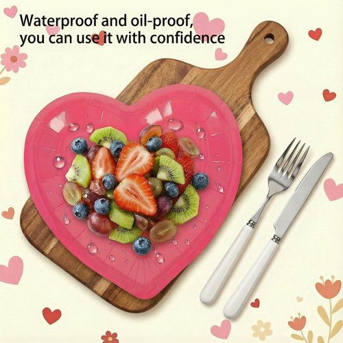 ZKNDRHJO 60 Pcs Valentine's Day Disposable Heart Plates Set,9 Inch Decorative Heart Shaped Plates for Holiday Parties & Special Events Birthdays Weddings and Romantic Dinner Tableware
