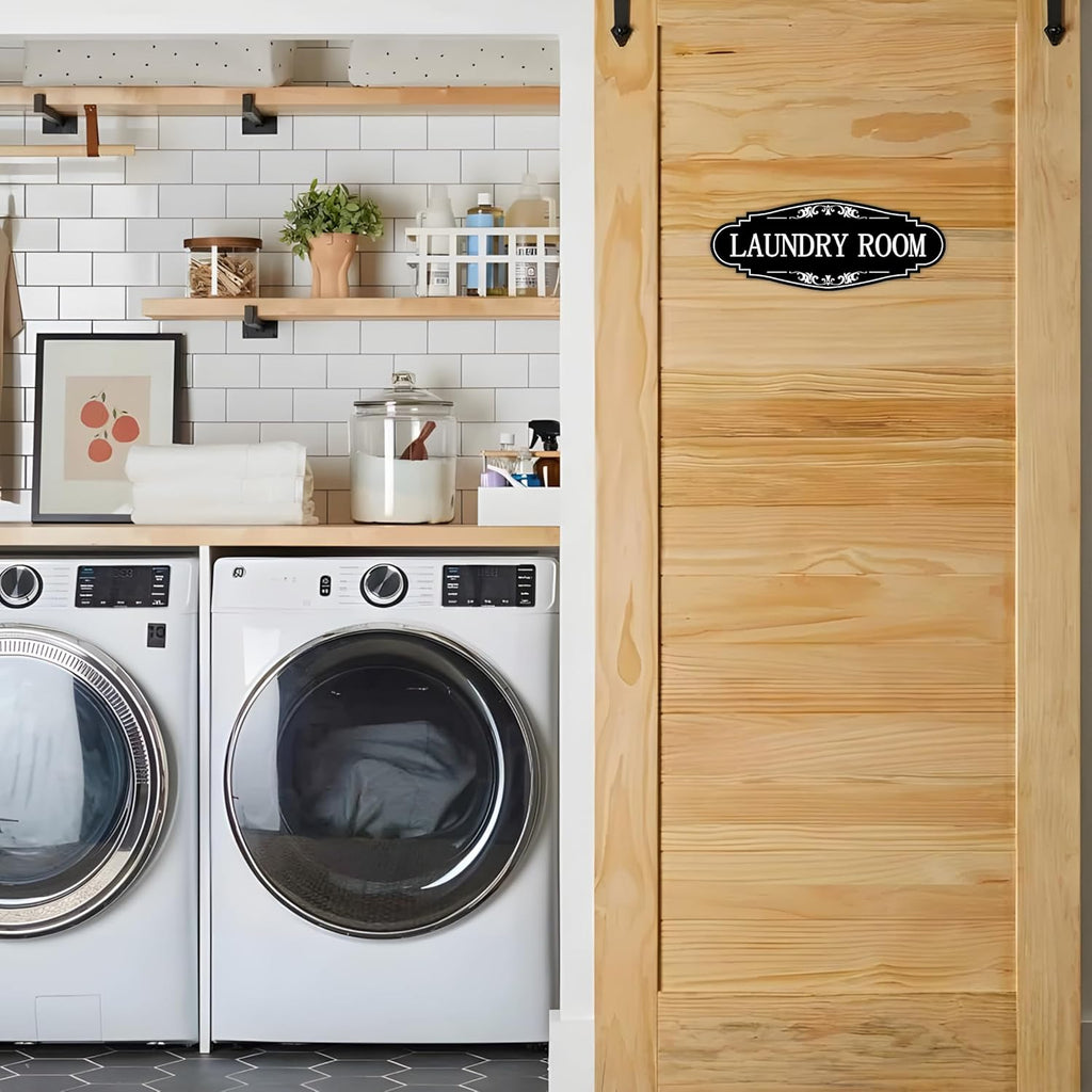 Skiennix Laundry Room Door Sign - Self-Adhesive Waterproof Decor for Home & Business | Black