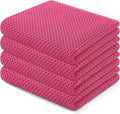 Homaxy Kitchen Dish Towels - Ultra Soft 100% Cotton Waffle Weave, Quick Drying, 13 x 28 Inches, 4-Pack, Hot Pink