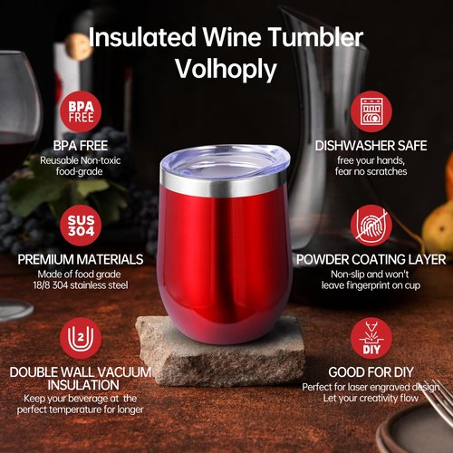 Volhoply 12oz Stainless Steel Wine Tumbler with Lid Bulk 12 Pack,Double Wall Vacuum Stemless Wine Glasses,Reusable Metal Travel Coffe Mug with Straw,Insulated Cups Gifts for Christmas（Assorted,12 Set）