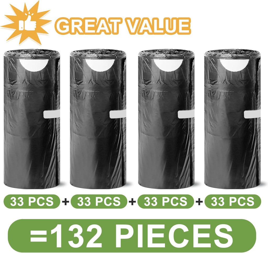 Skiennix 4 Gallon Drawstring Trash Bags - Tear-Free Bathroom & Office Wastebasket Liners | 132 Count, Black
