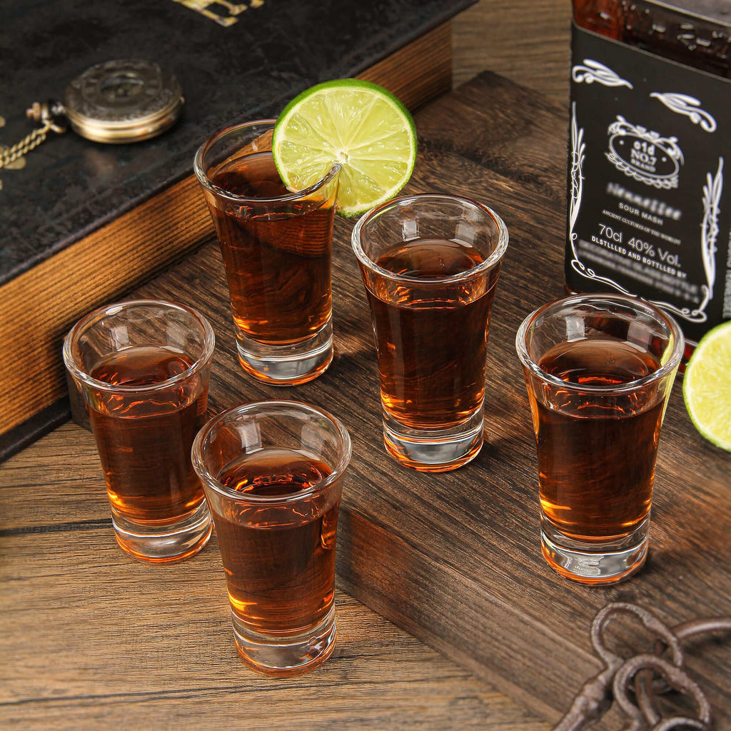 TAOUNOA 18 Pack Shot Glasses, 2 OZ Heavy Base Clear Shot Cups for Whiskey, Tequila, Vodka, Espresso - Durable Glasses Drinking Set for Home, Bars & Parties