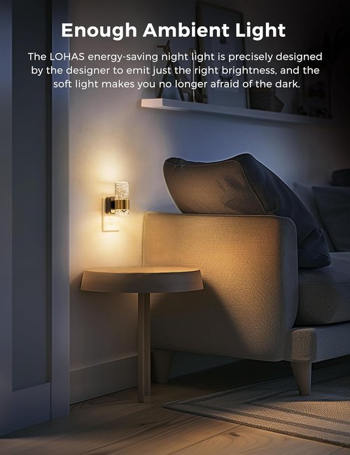 L LOHAS LED Night Light - Adjustable Brightness with Auto Light Sensor | Soft Wall Sconce for Bathroom & Hallway