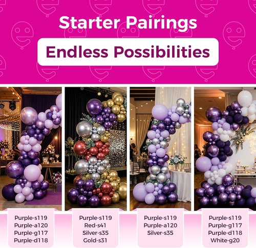 Bezente Metallic Purple Latex Balloons - 100 Pack 12-Inch Chrome Helium Balloons for Parties & Events