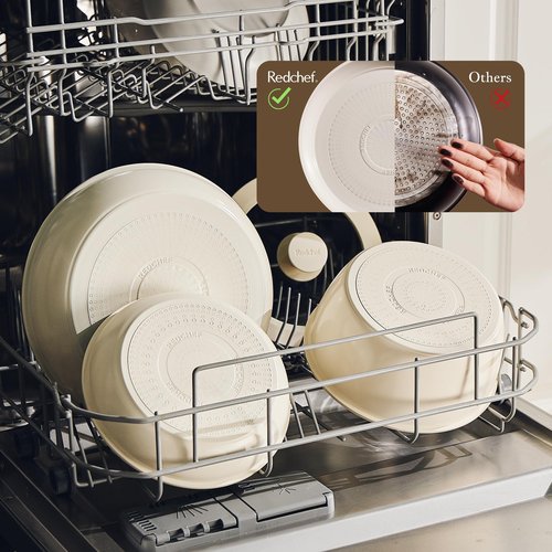 Redchef Truly Non Toxic Pots and Pans Set Non Stick, Upgraded Ceramic Pan and Pot Set, PFAS PTFE PFOA PFOS Free, Kitchen Cookware Set with Detachable Handle, RV Camping with Frying Pans Set